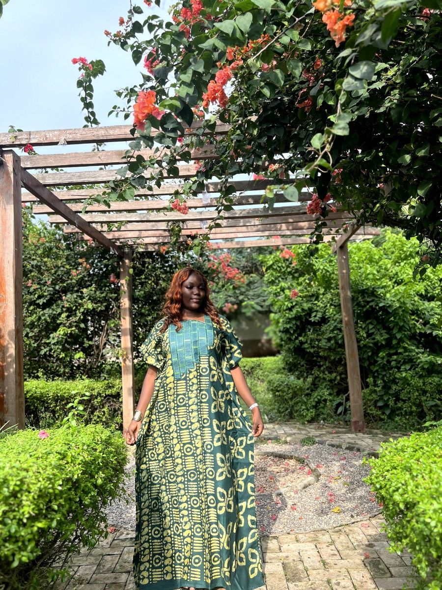 Adire batik embroidery bubu gown