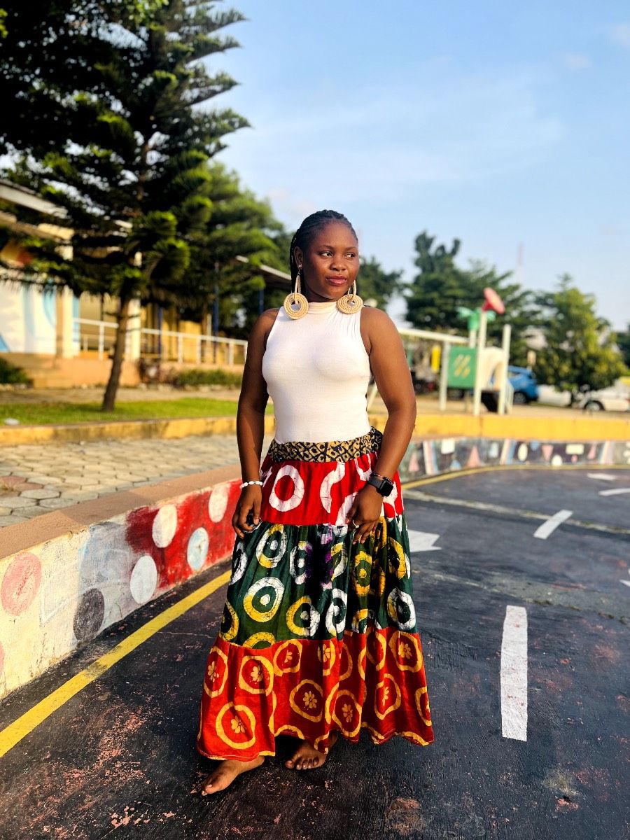 Multicolored maxi adire skirt